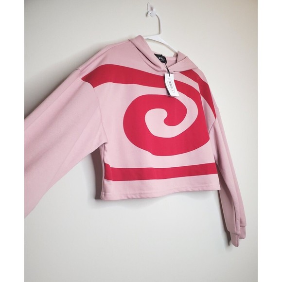 Cider Cropped Red Swirl Dusty Pink Hoodie - Picture 6 of 14
